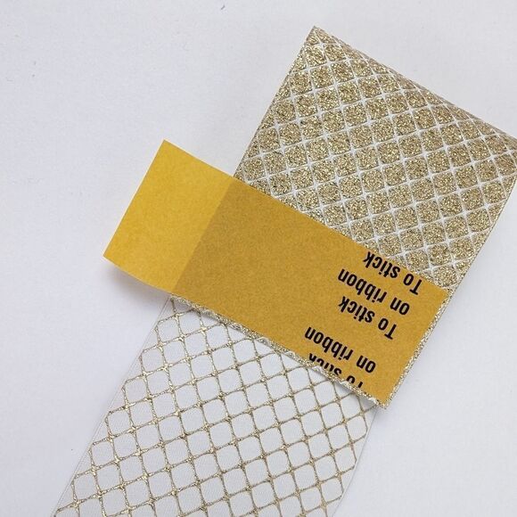 CHANEL Gold/White Box Gift Ribbon with Tape Ends 2 1/4 inch thick - Picture 6 of 9